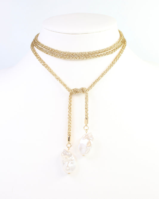 Preston Pearl Mesh Cord Necklace Worn Gold