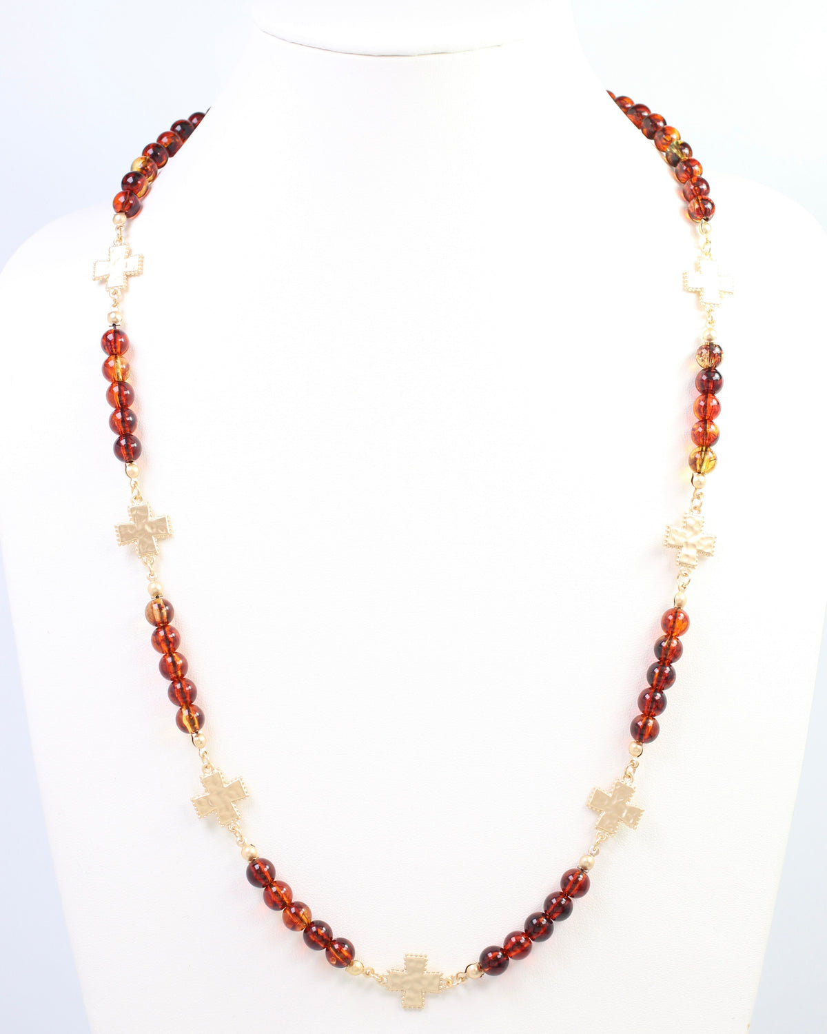 Crenshaw Long Cross and Beaded Necklace Tortoise