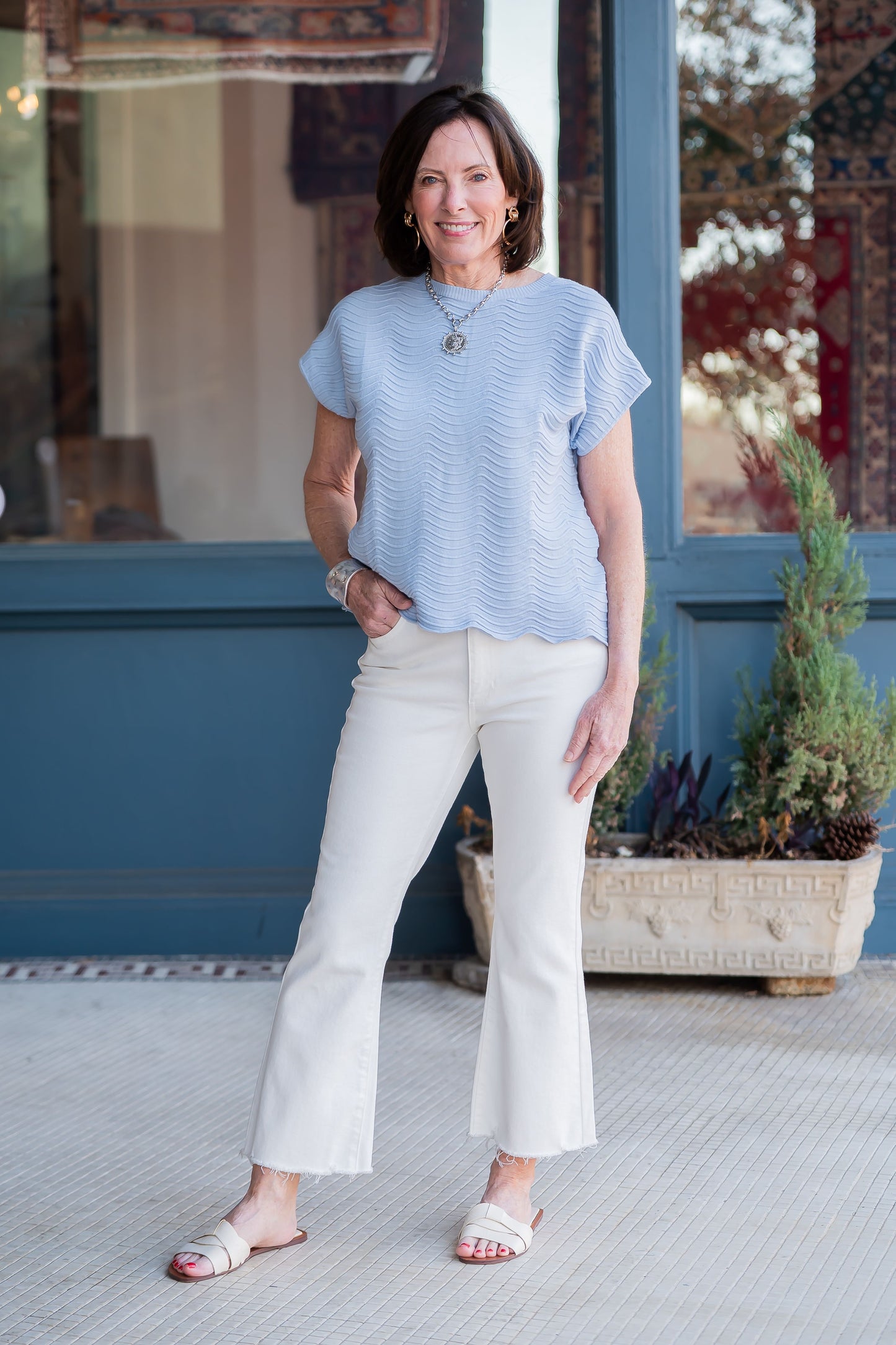 Just Black Jesse High Rise Cropped Flare Jeans- White Denim