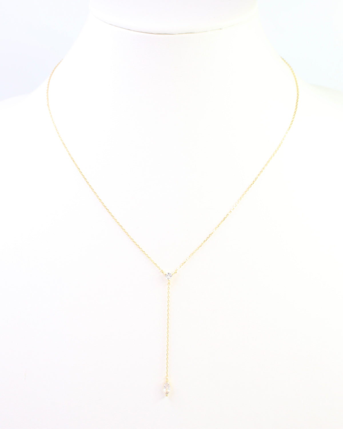 Laurel Oval CZ Drop Y Necklace WR Gold
