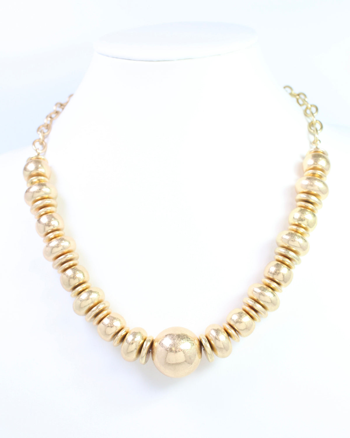Aileen Disc and Bead Necklace Worn Gold