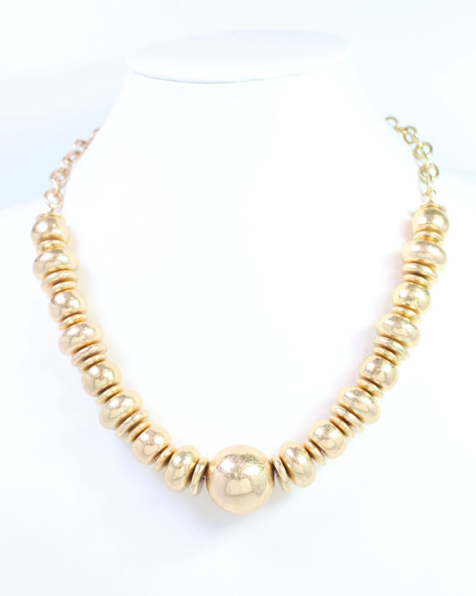 Aileen Disc and Bead Necklace Worn Gold
