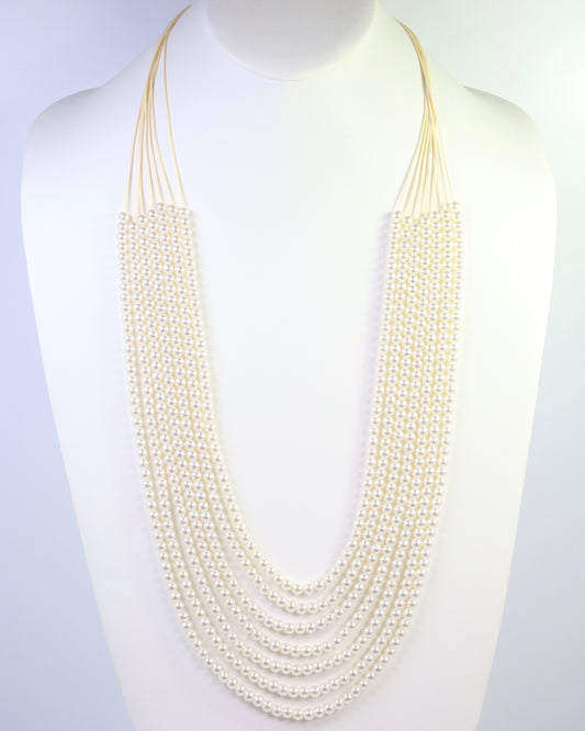 Marquette Layered Pearl Long Necklace Cream