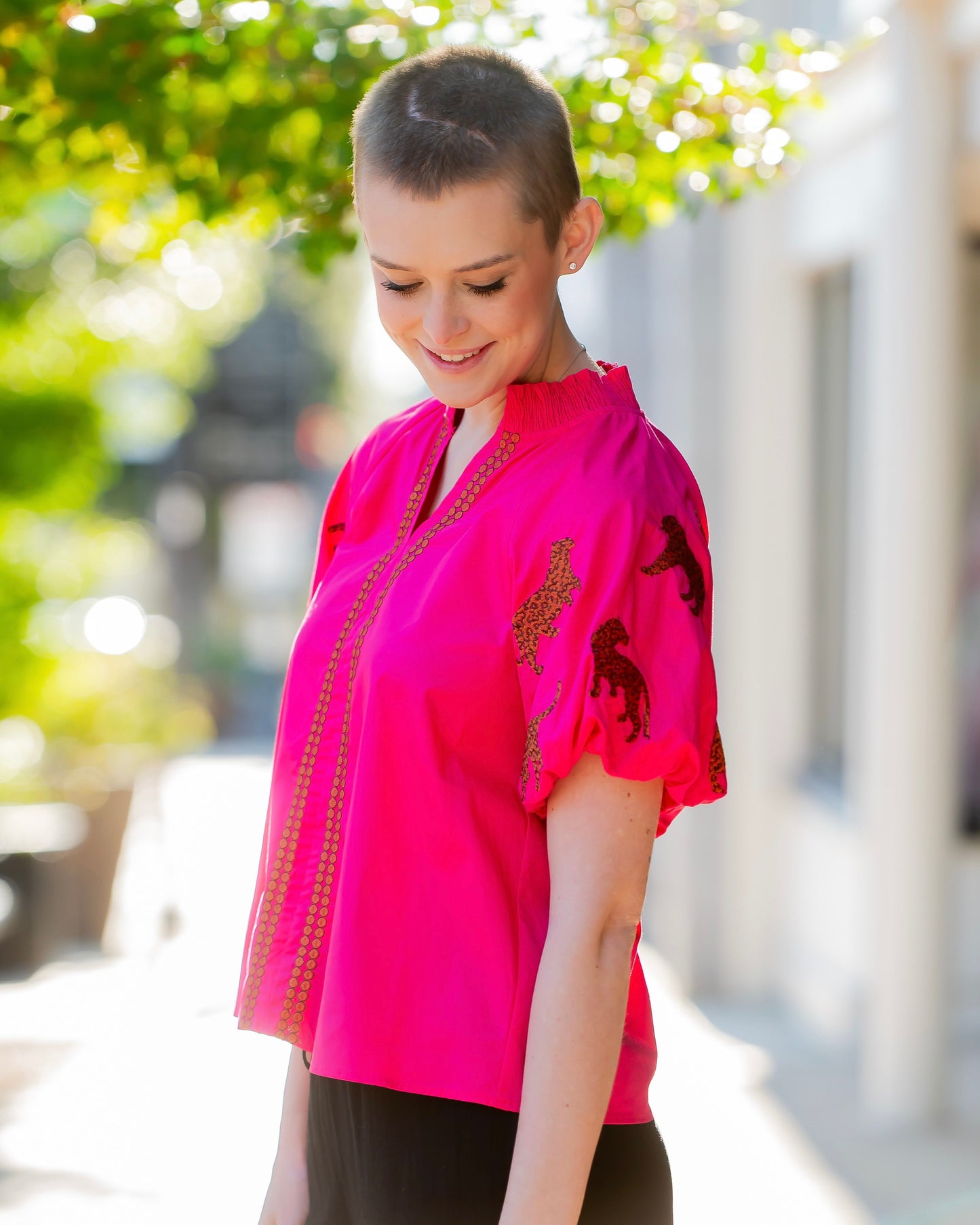 Monett Leopard Embroidery Accent Top