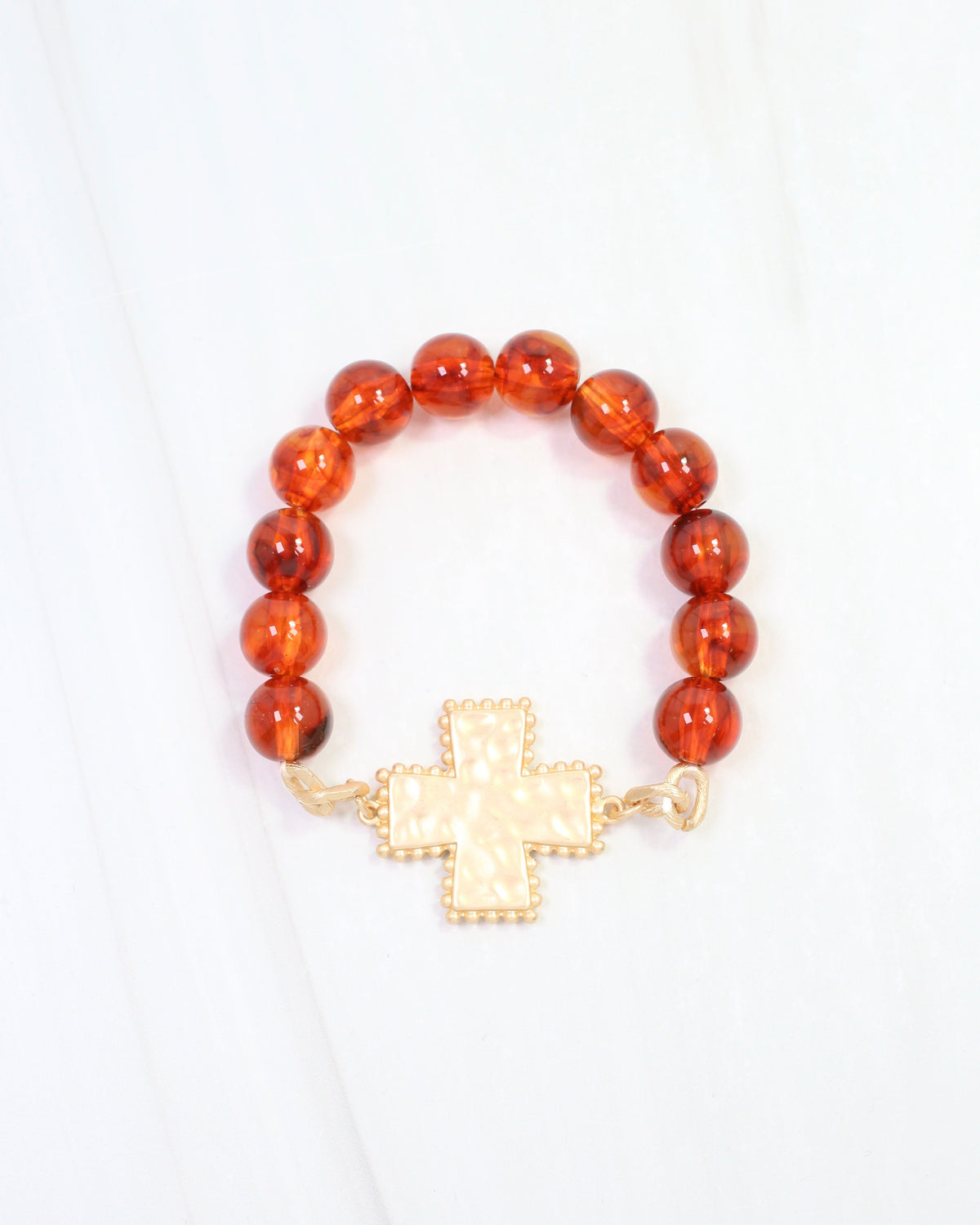 Crenshaw Cross Large Beaded Stretch Bracelet Tortoise