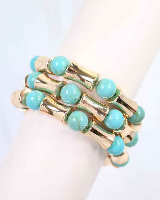 Vasto Bamboo Beaded Bracelet Set Turquoise