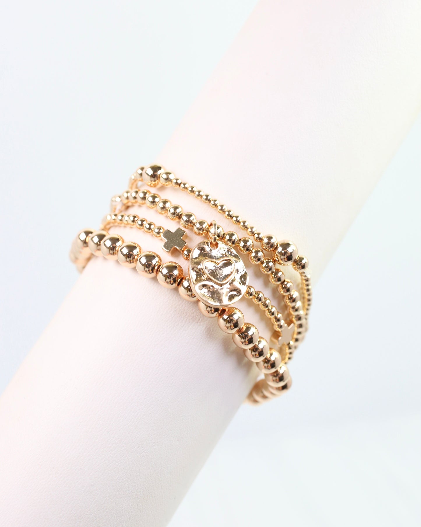 Gloria Beaded Cross Bracelet Set Gold