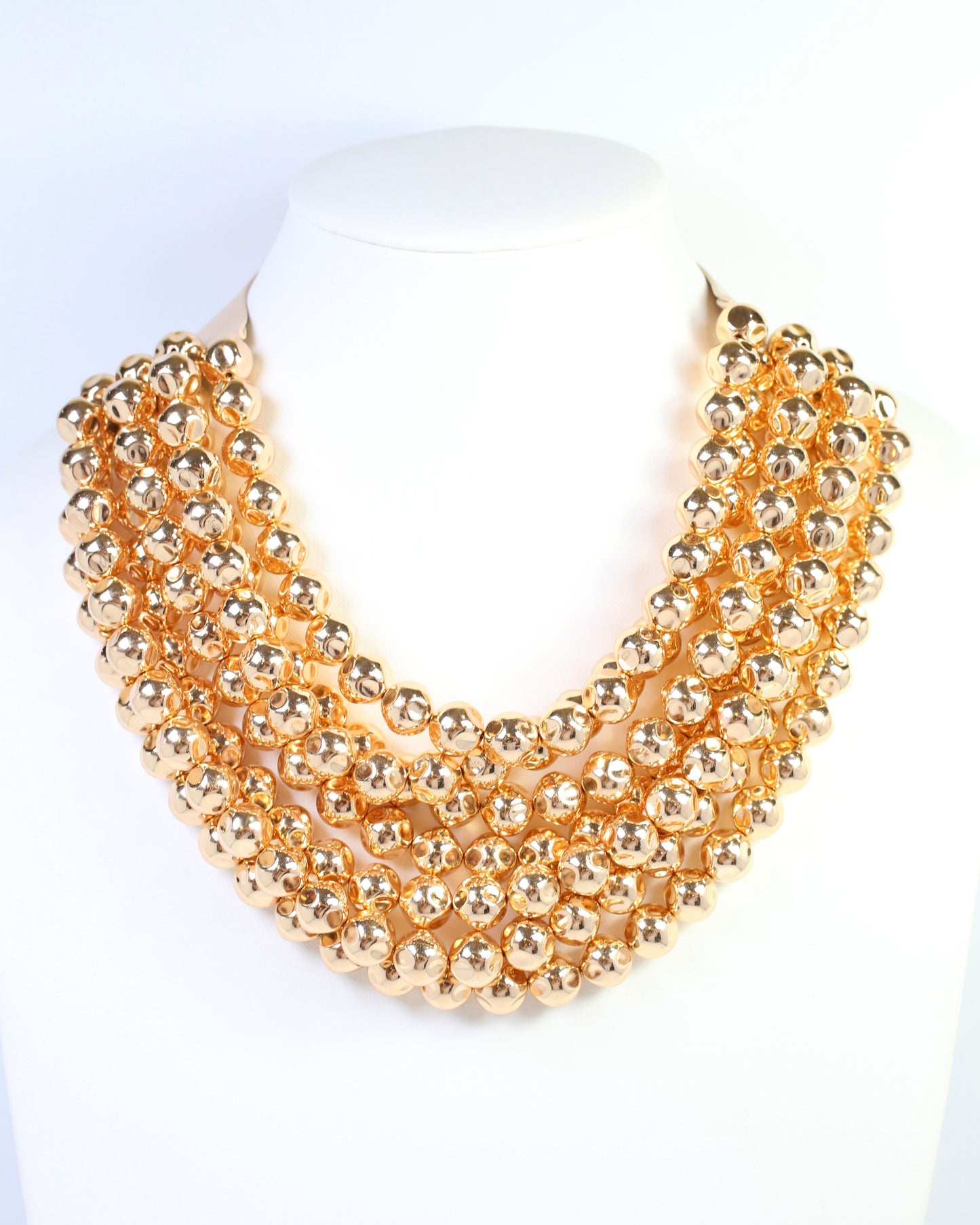 Kimbrel Multi Layered Smooth Beaded Necklace Shiny Gold