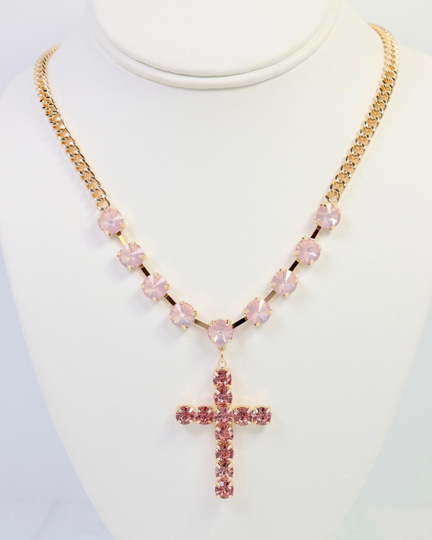 Richland Rhinestone Cross Necklace Pink