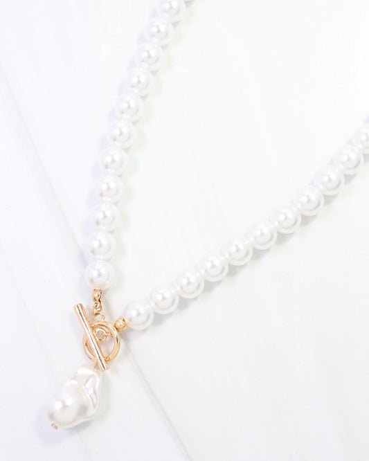 Catalina Pearl Beaded Toggle Necklace Cream