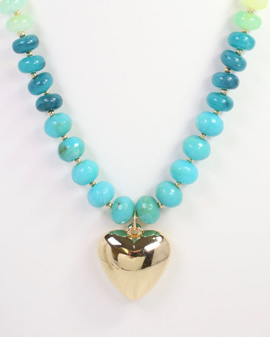 Belmont Stone Beaded Heart Necklace Turquoise