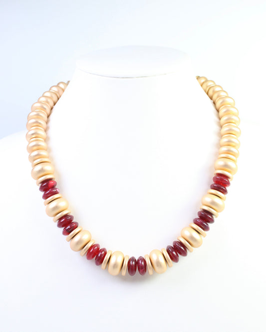 Adriana Disc and Bead Necklace Burgundy