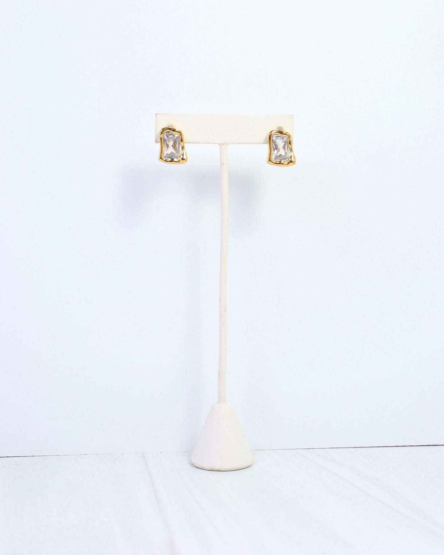 Dana CZ Rectangular Stud Earring WP Gold