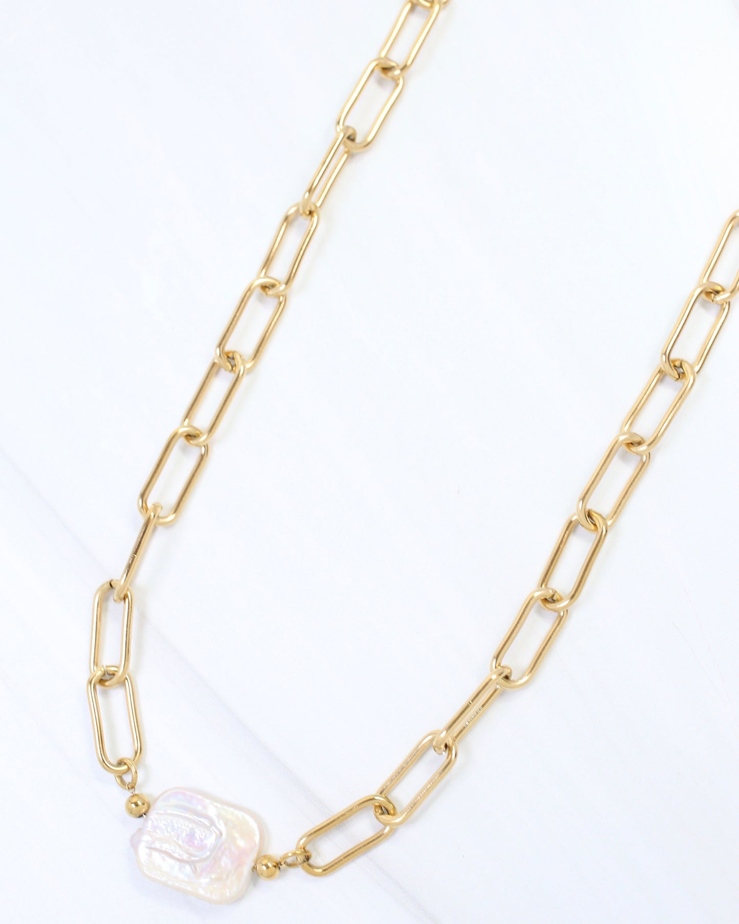 Johnstown Link Necklace with Pearl WP Gold