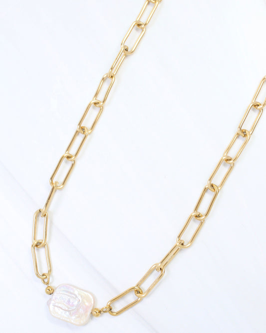 Johnstown Link Necklace with Pearl WP Gold