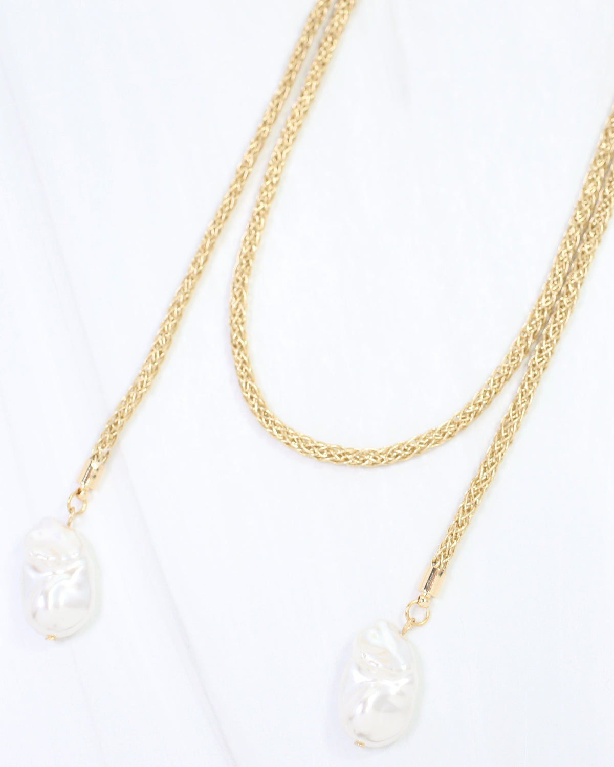 Preston Pearl Mesh Cord Necklace Worn Gold