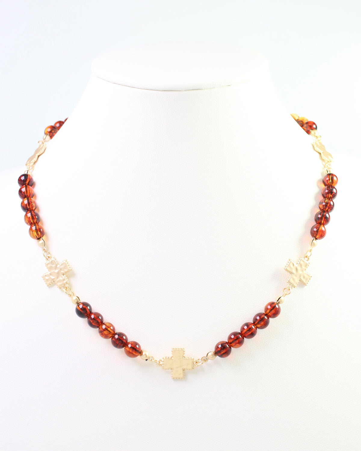 Crenshaw Cross and Beaded Necklace Tortoise