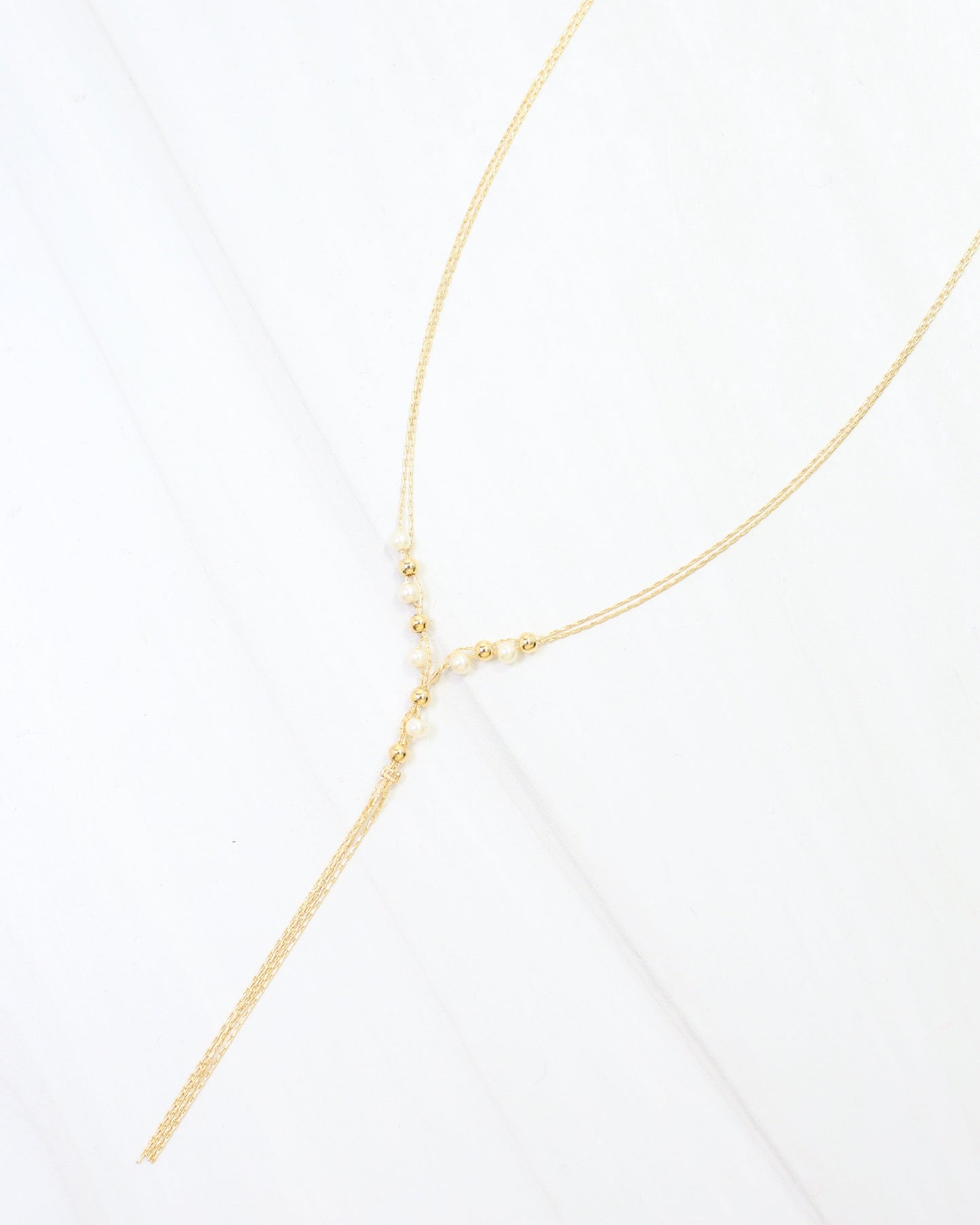 Merida Beaded Tassel Necklace Pearl