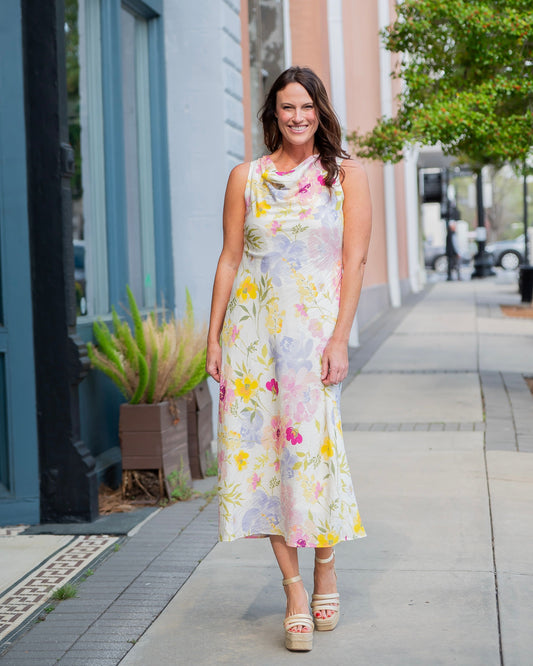 Jackson Floral Printed Cowl Neck Dress