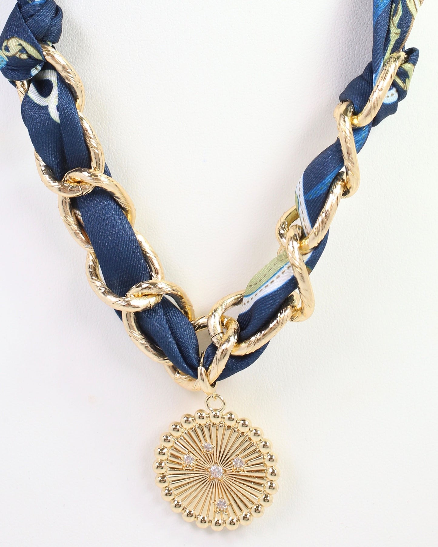 Sarah Scarf Charm Necklace Navy Tan