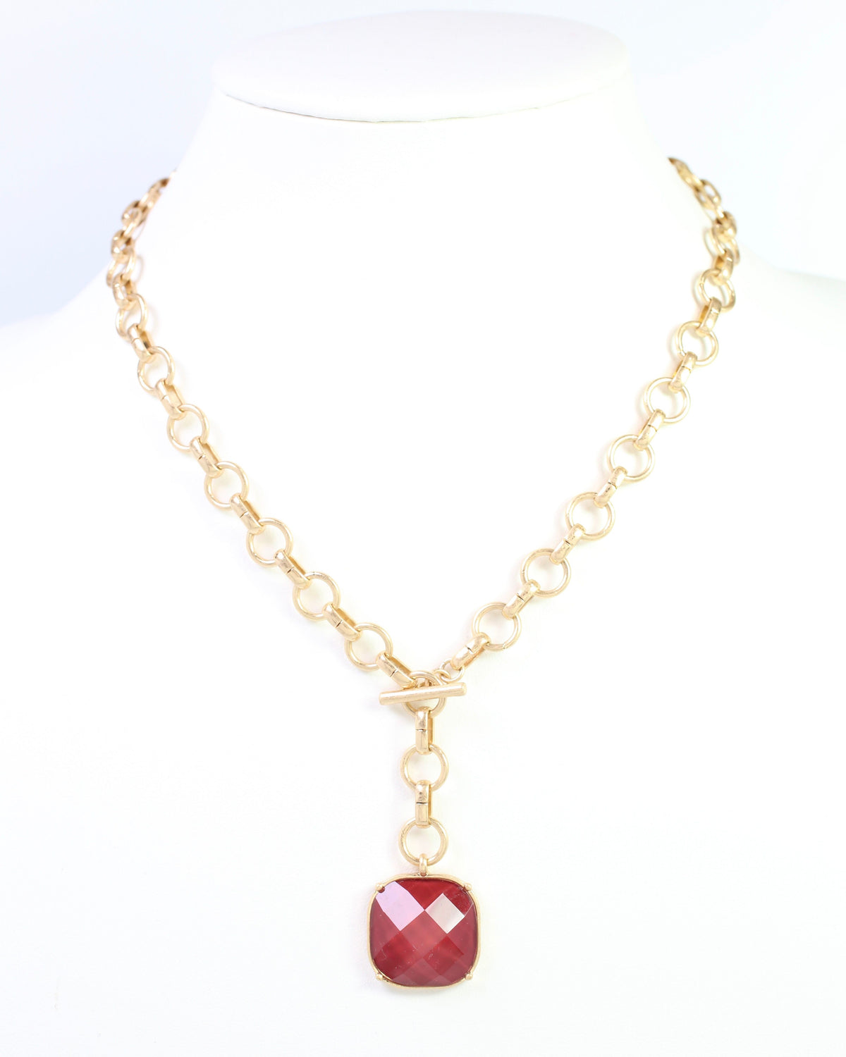 Remington Faceted Square Toggle Necklace Burgundy