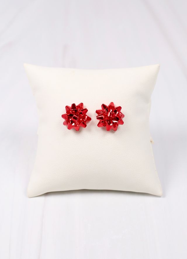 Bow Topper Earring RED