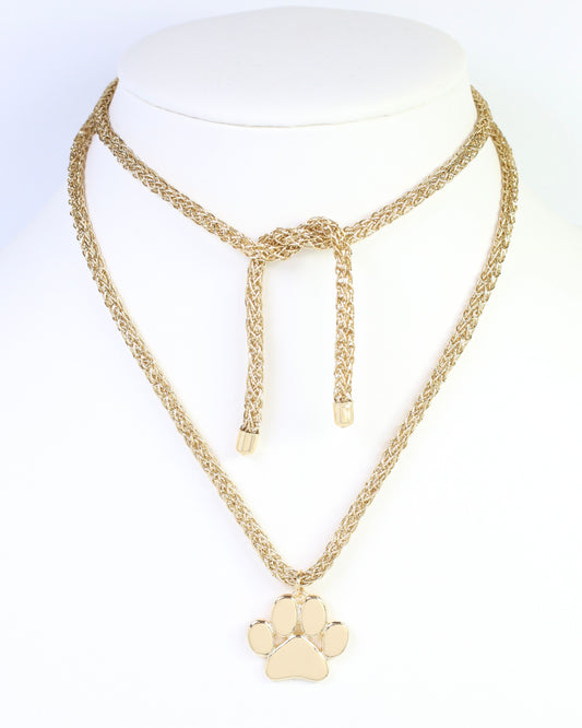 Corie Cord Necklace Paw Print Gold