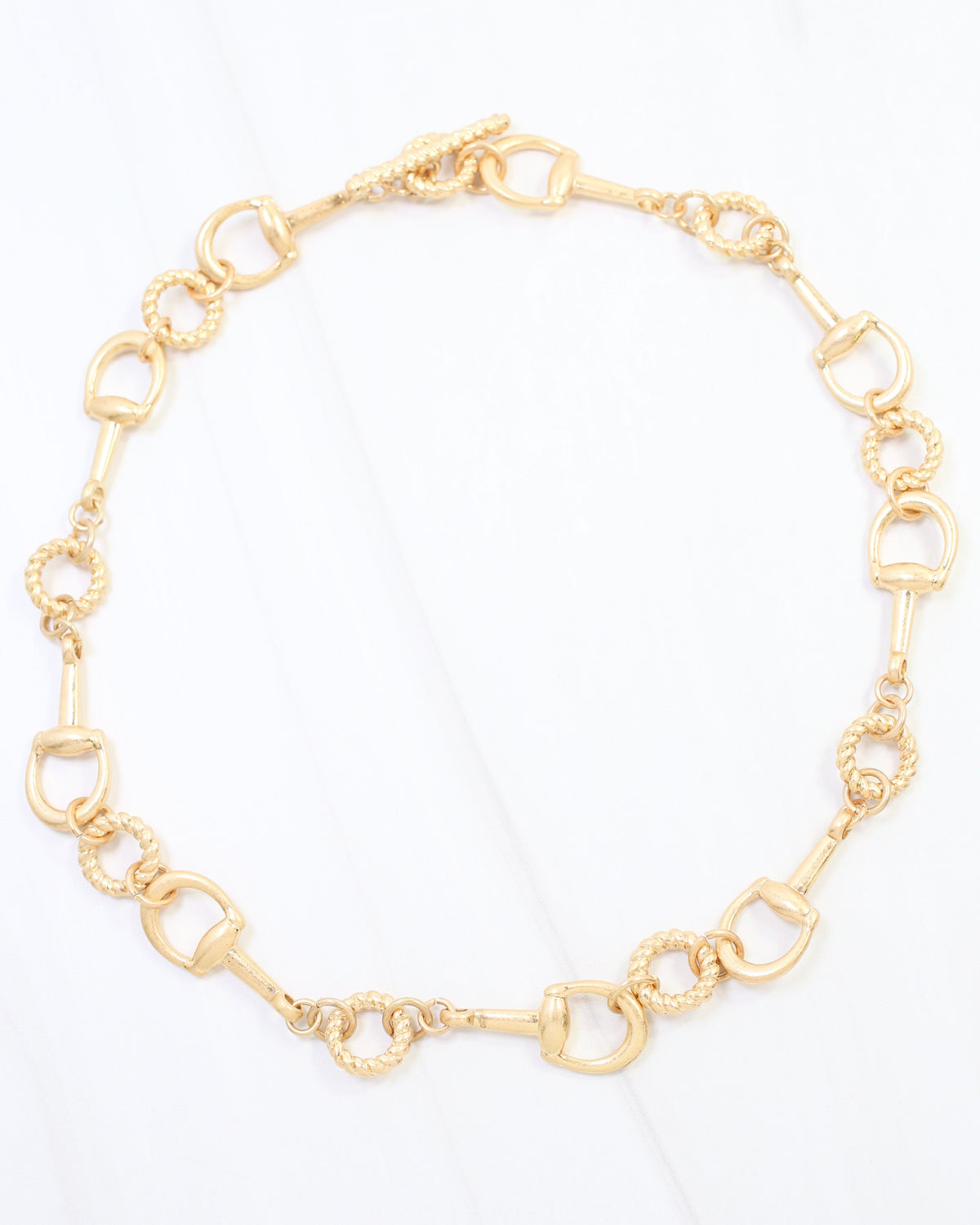 Henderson Horsebit Toggle Necklace Worn Gold