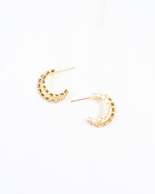 Crystal Rounded Double Hoop Gold