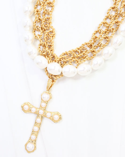 Sahara Pearl Cross Pendant Necklace WRVG