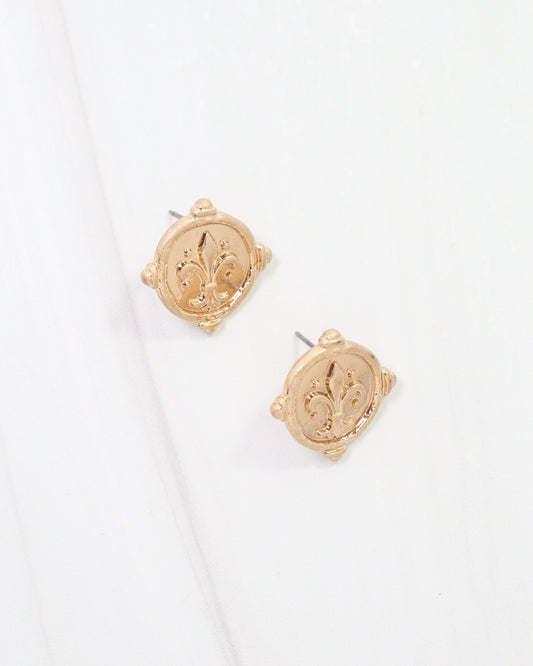 Emily Fleur Di Lis Stud Earring Worn Gold