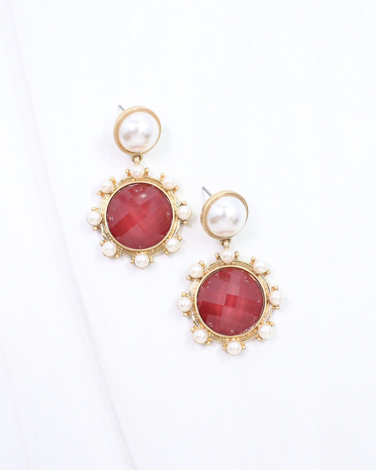 Mayra Faceted Pearl Earring Burgundy