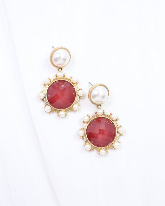 Mayra Faceted Pearl Earring Burgundy