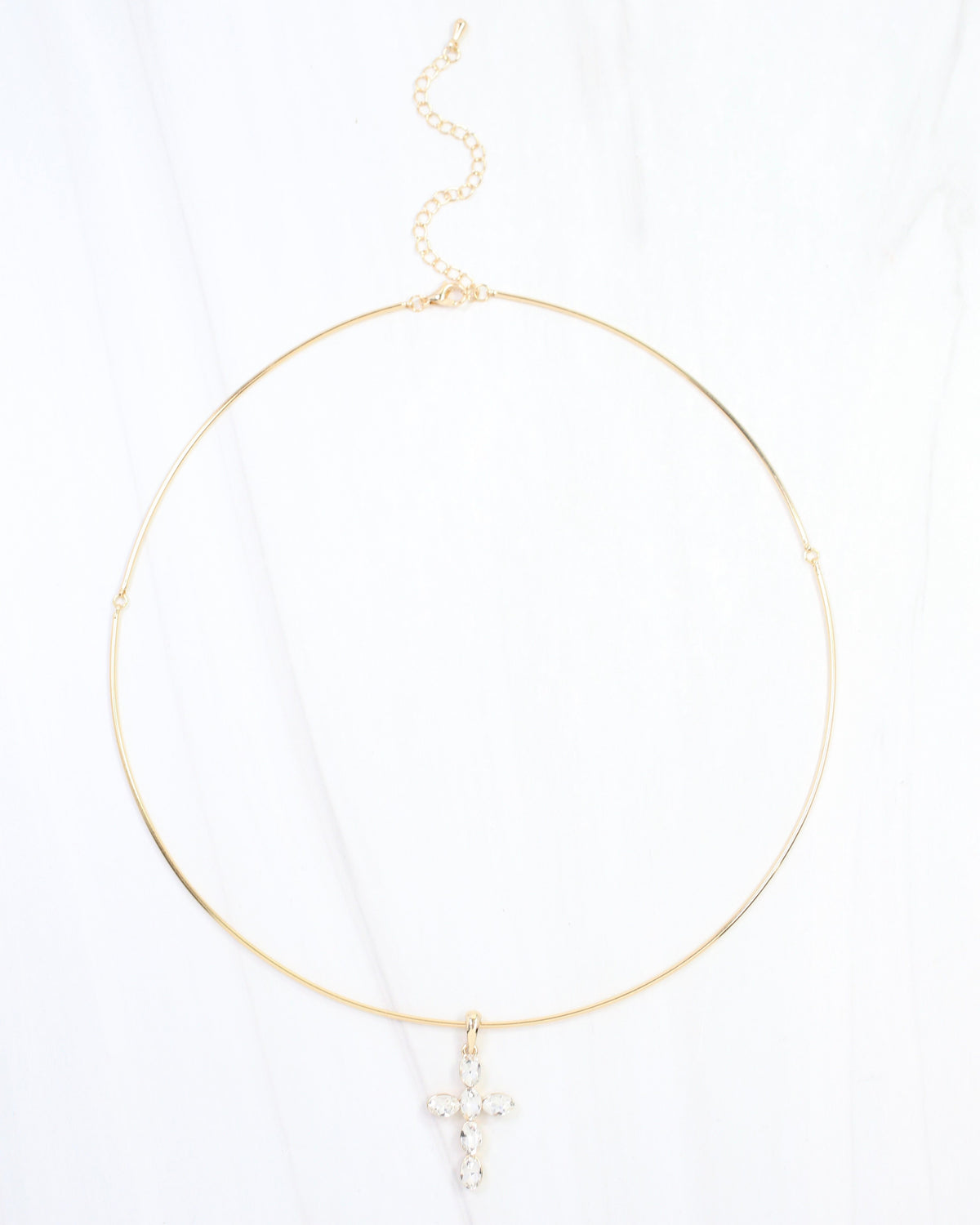Hilson Wire and Crystal Cross Necklace Clear