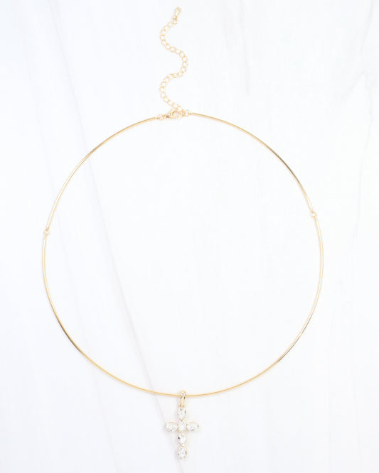 Hilson Wire and Crystal Cross Necklace Clear