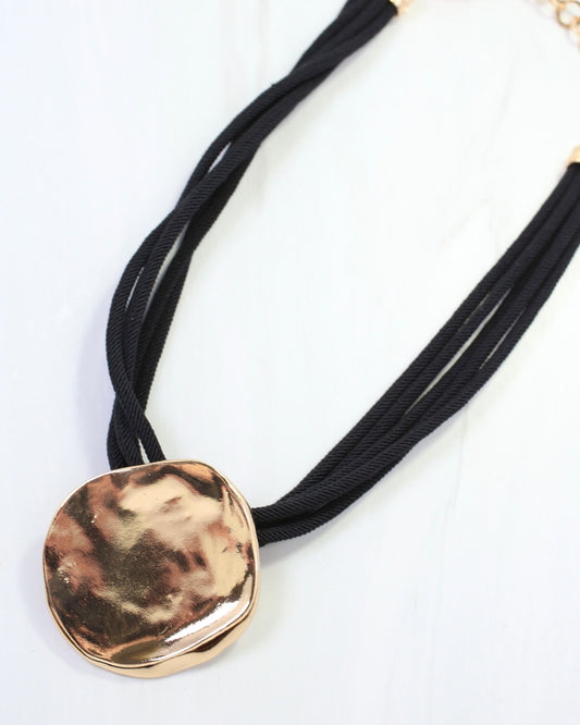 Calia Gold Pendant Cord Necklace Black
