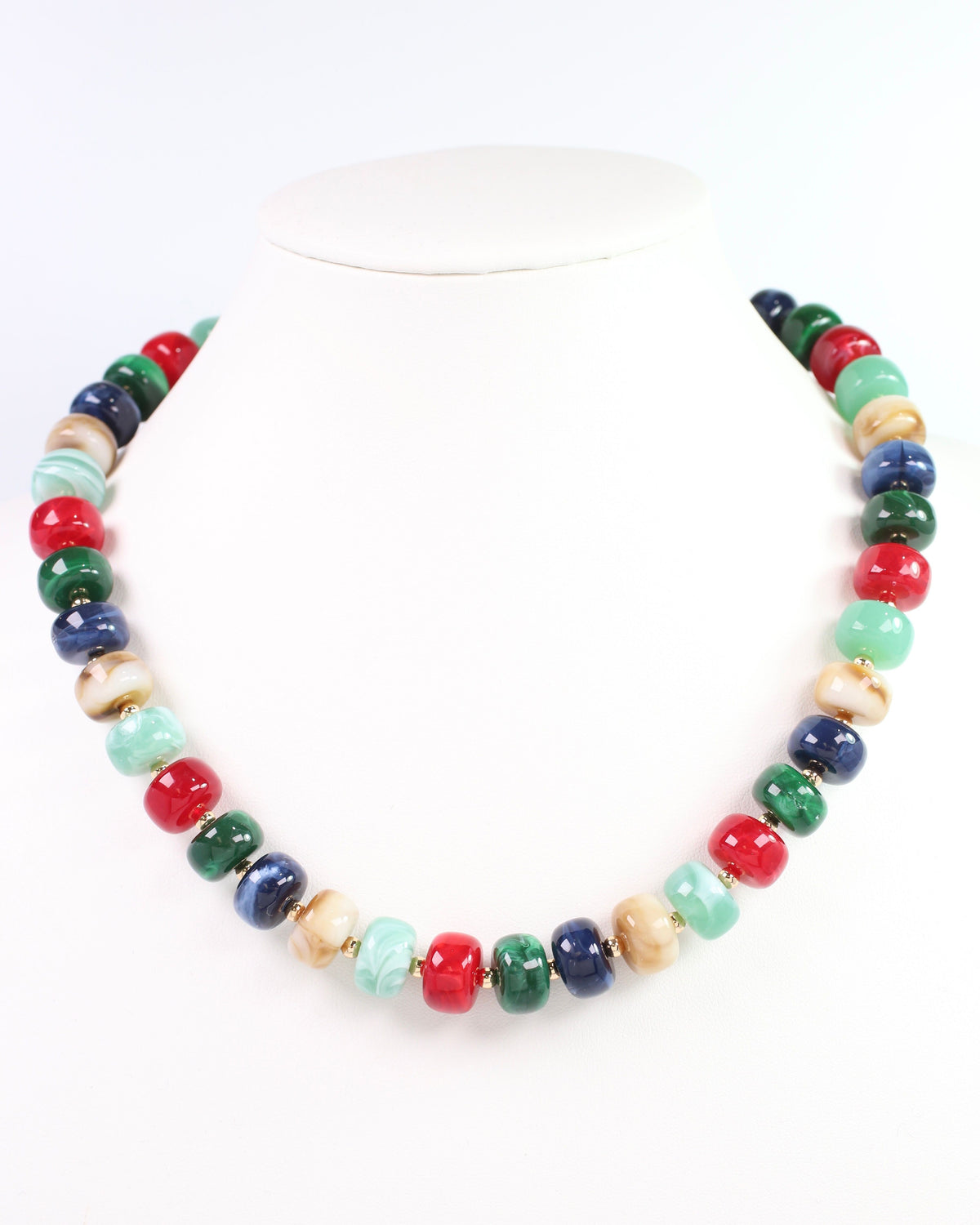 Tanner Beaded Necklace DK GRN Multi