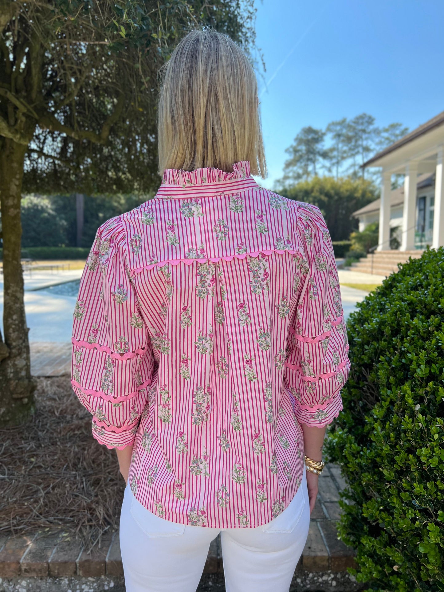 Delight In Me Pink Floral Striped Top