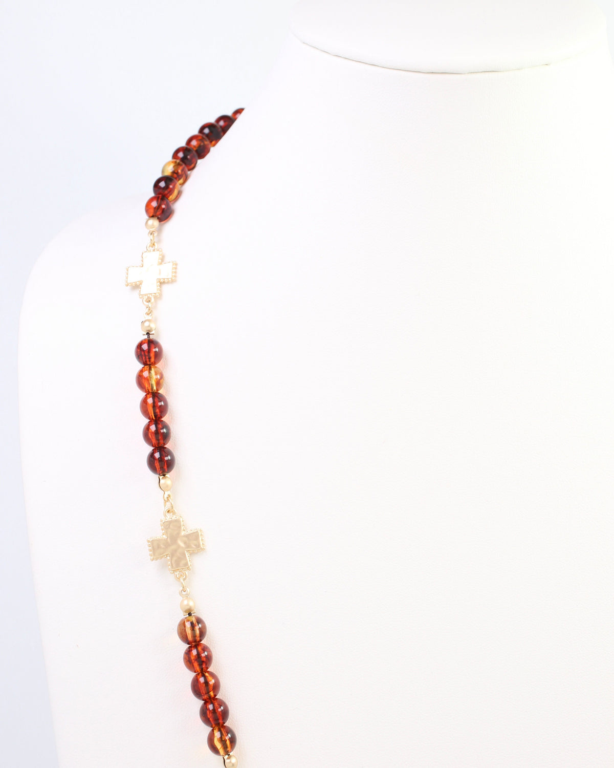 Crenshaw Long Cross and Beaded Necklace Tortoise