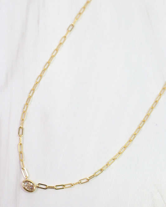Gemma Oval CZ Link Necklace WR Gold
