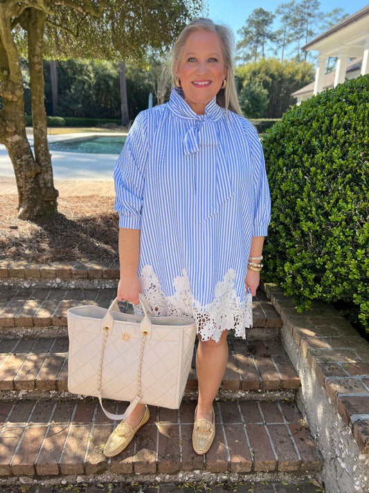 Sky Trails Light Blue Stripe Mini Dress