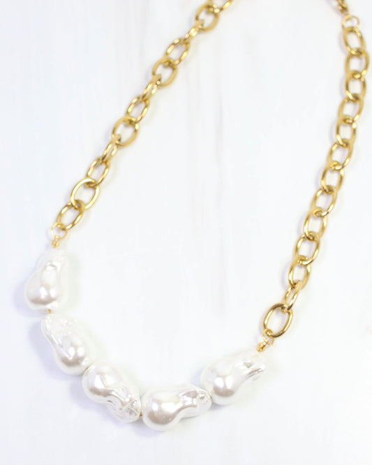 Darya Baroque Pearl Link Necklace WP Gold