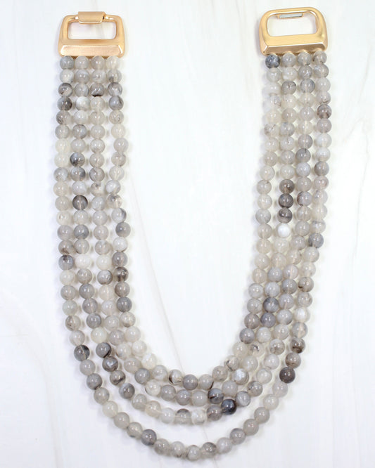 Micah Beaded Buckle Necklace Grey