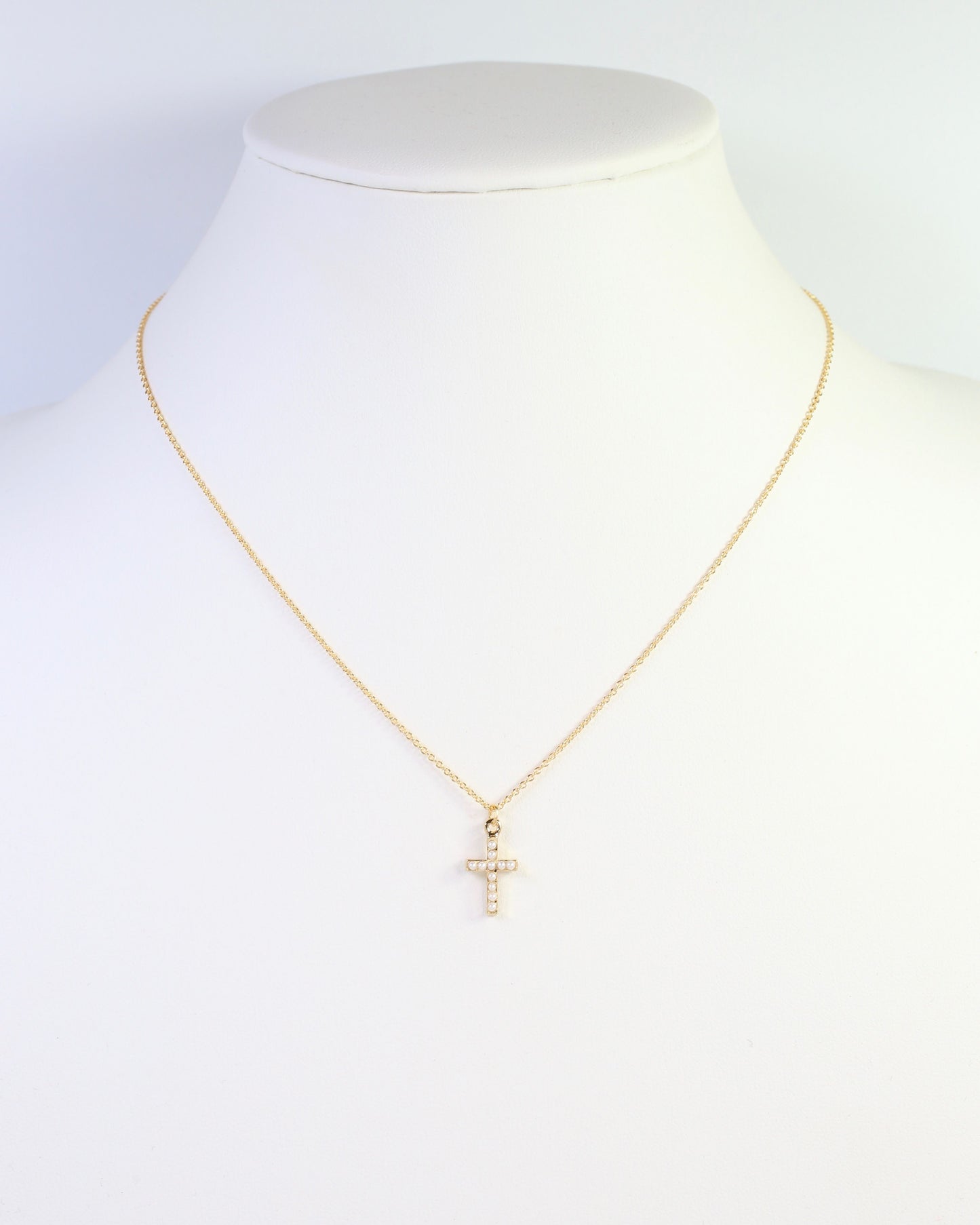 Corinth Pearl Cross Necklace Gold