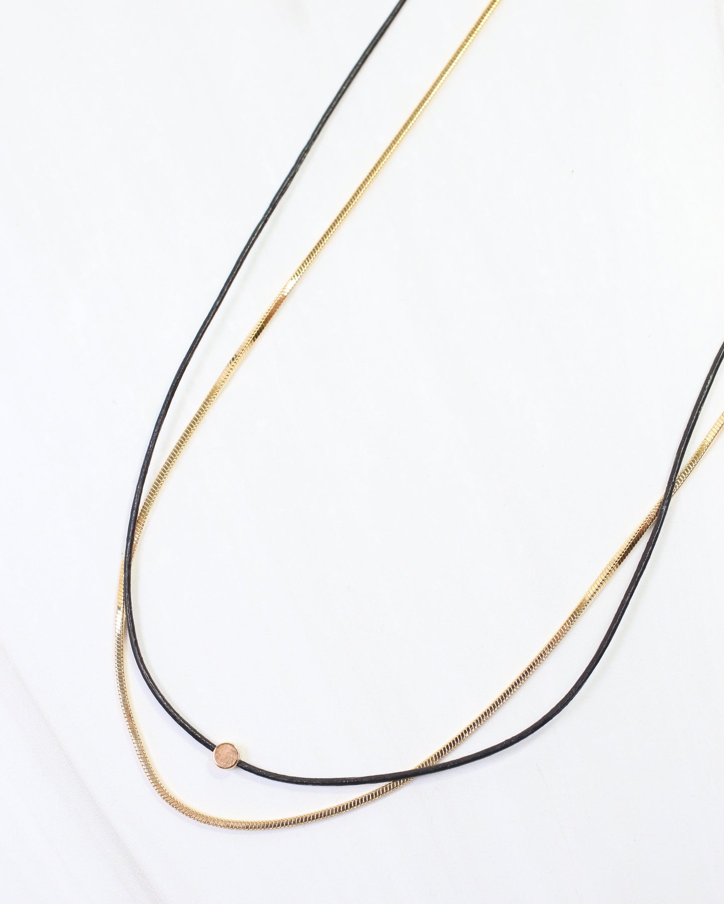 Paula Cord and Chain Layered Necklace Black