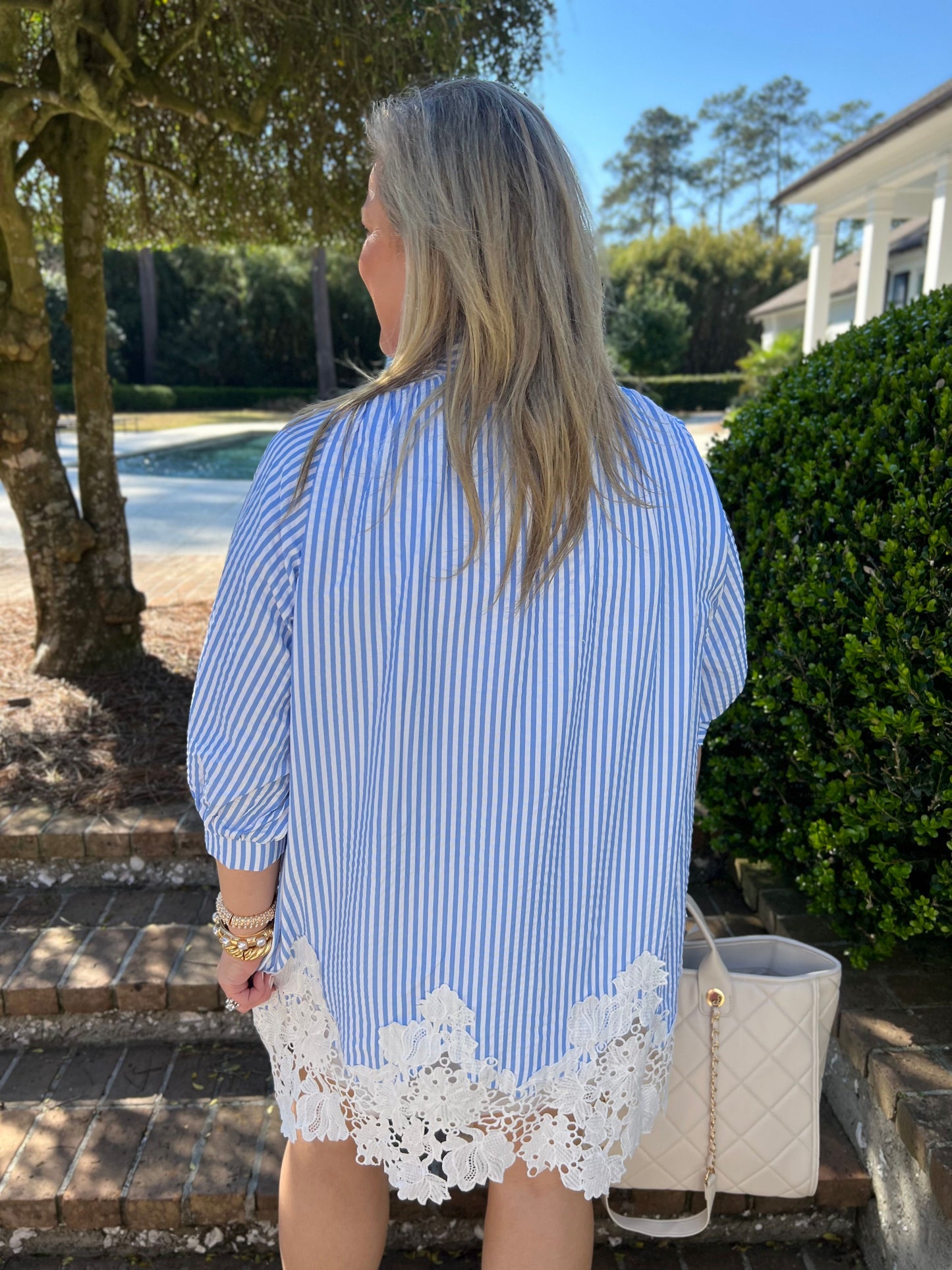 Sky Trails Light Blue Stripe Mini Dress