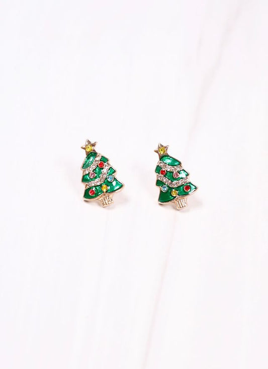 Glistening Christmas Tree Stud Earring GREEN