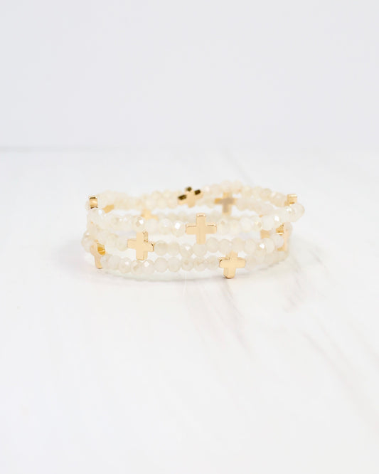Riversprings Cross Beaded Bracelet Set Ivory