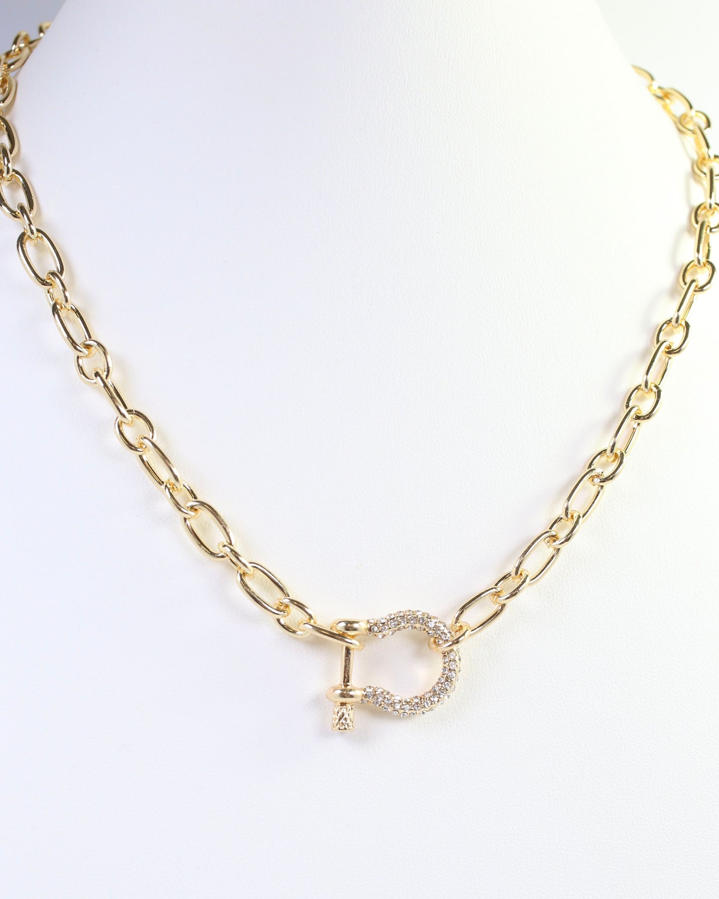 Bianca CZ Pave Horsebit Link Necklace WR Gold