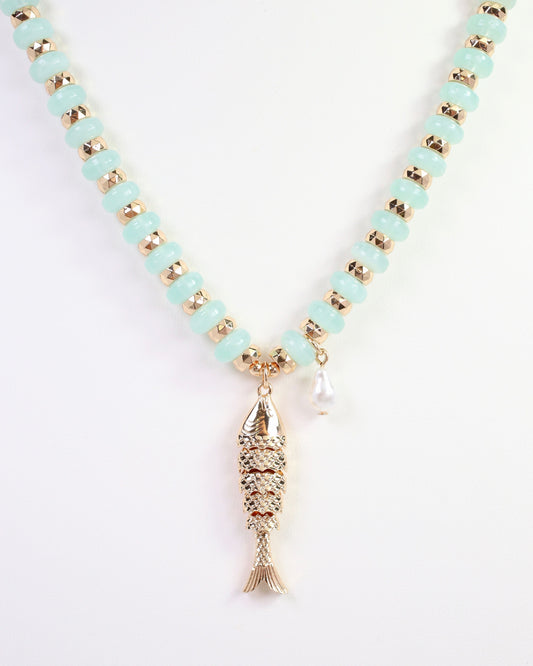 River Beaded Fish Necklace Mint
